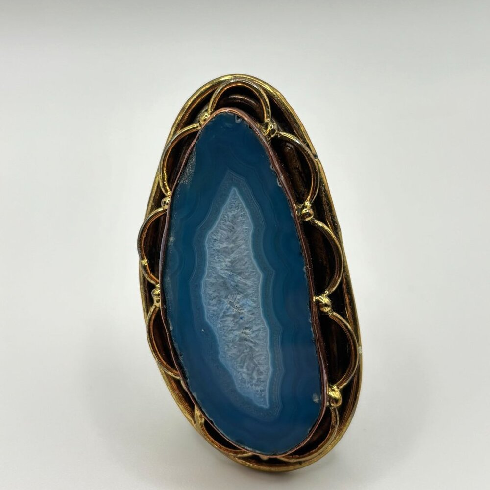 Handcrafted Blue Druzy Agate Statement Ring Mixed… - image 1